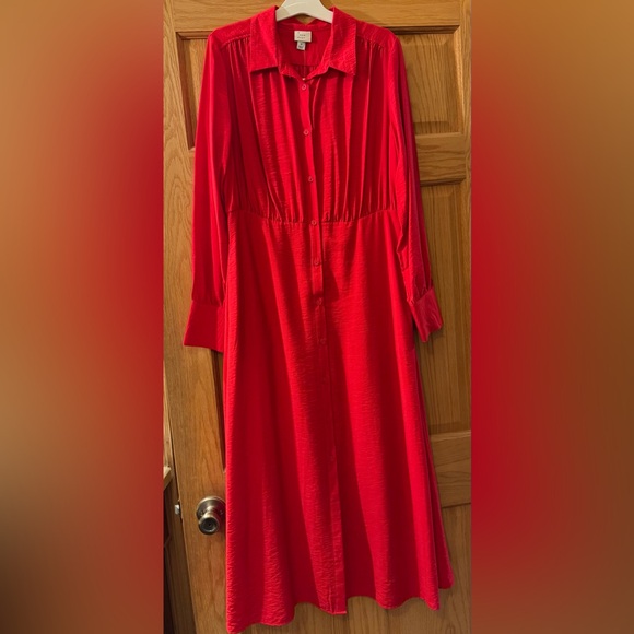 Women's Long Sleeve Collared Midi Crepe Shirtdress - A New Day™ Red Medium. NWT - Picture 4 of 9